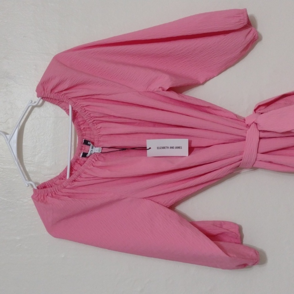 Elizabeth & James Pink Puff Sleeve Mini Dress Size L NWT - Picture 3 of 11